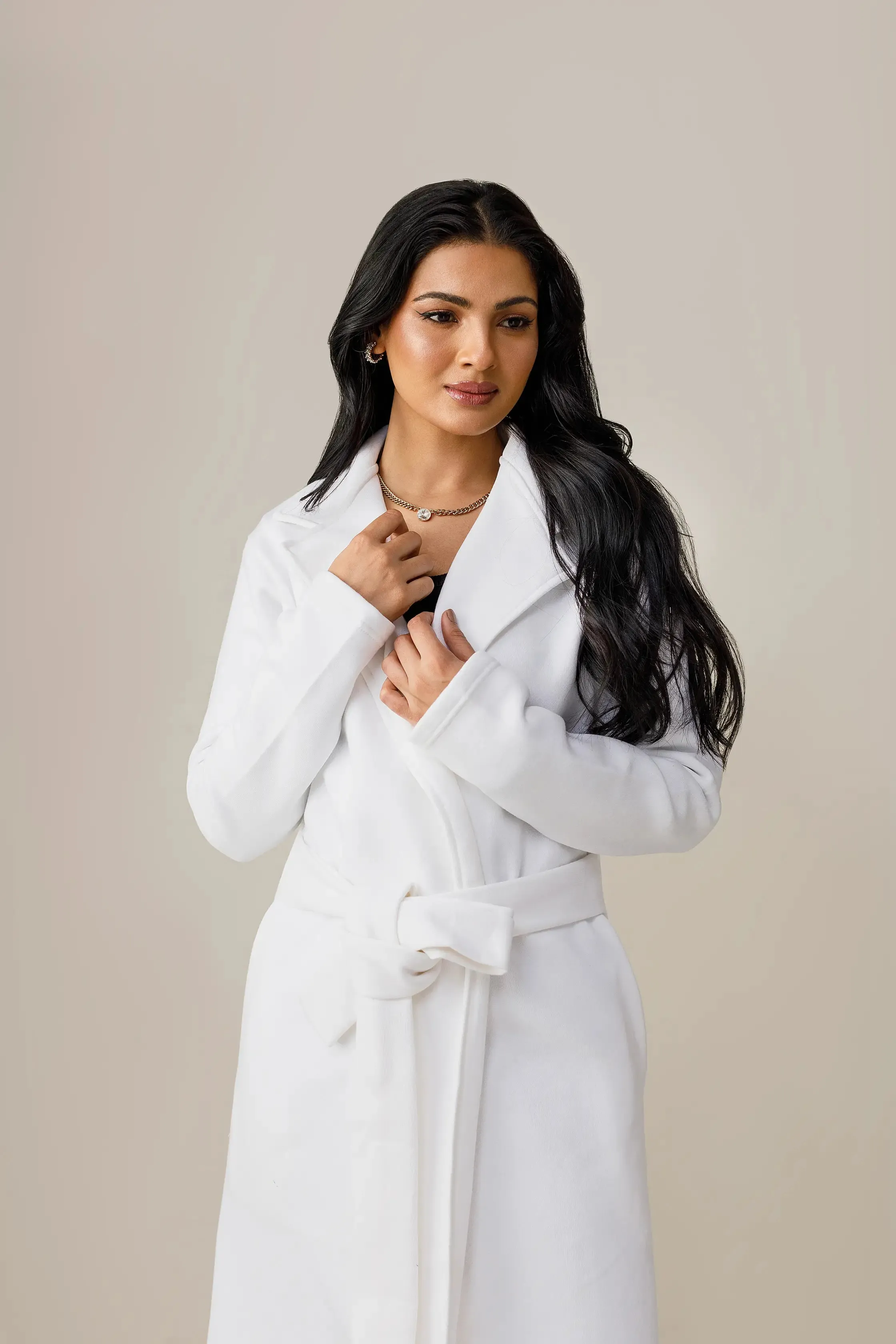 White Long Lapel Coat