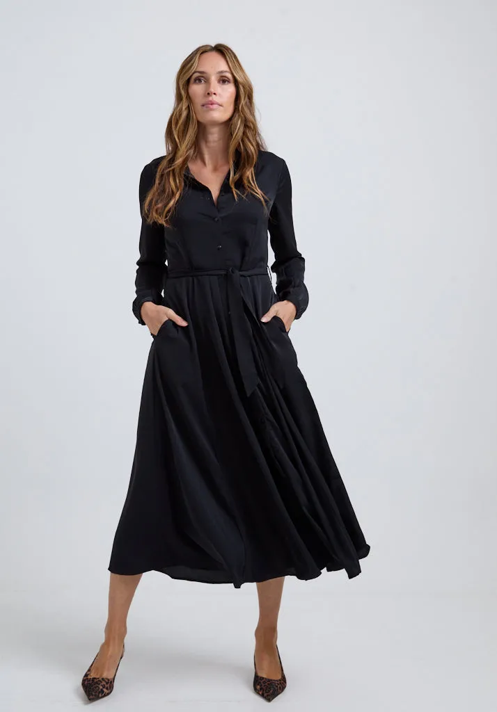 Willow Button Down Midi Dress In Black