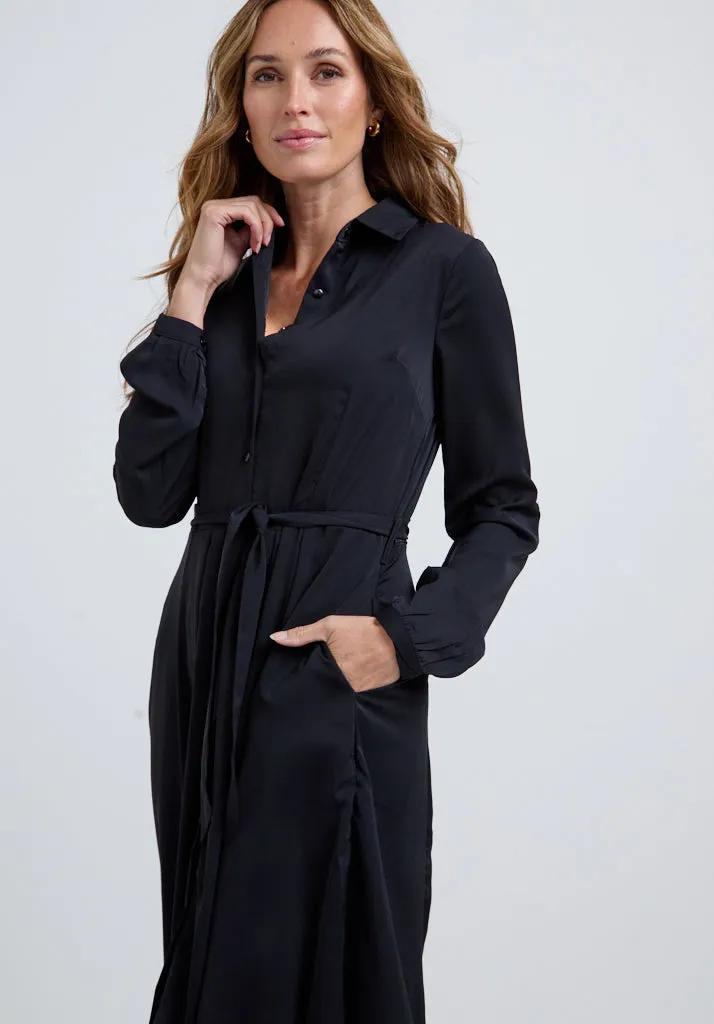 Willow Button Down Midi Dress In Black