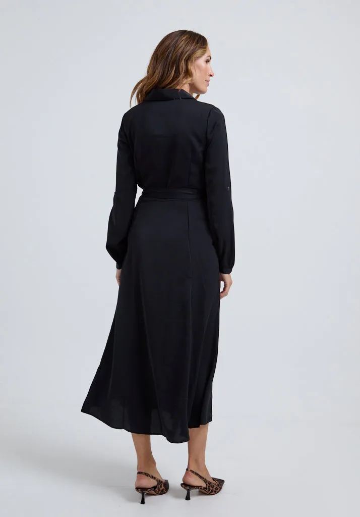 Willow Button Down Midi Dress In Black