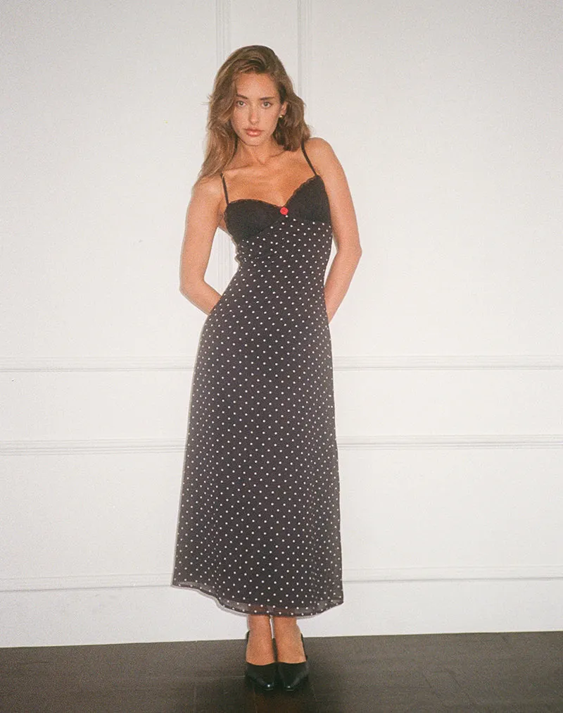 Wilonna Maxi Dress in Basic Polka Black Chiffon