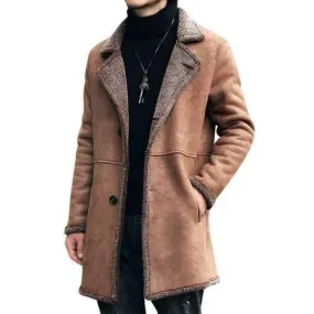 Winter Chamois Leather Trench Coat Thicken Jacket