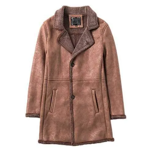 Winter Chamois Leather Trench Coat Thicken Jacket