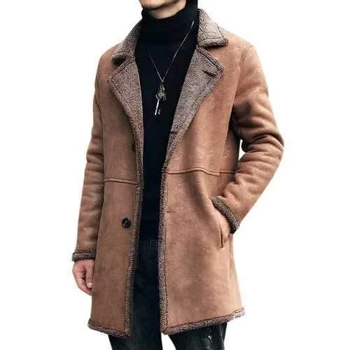 Winter Chamois Leather Trench Coat Thicken Jacket