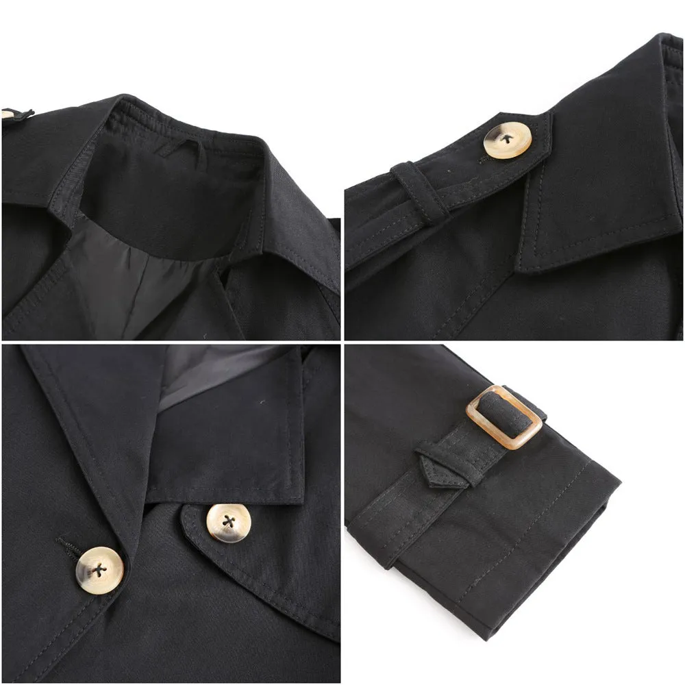 Wjczt New Cotton Long Windbreaker Long Sleeve Lapel Women Fashion Coat Trench Coat for Women Black Women Clothes Jackets Office Lady