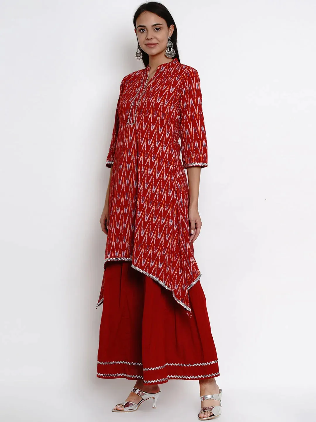 Women'S Maroon Printed Kurta & Skirt