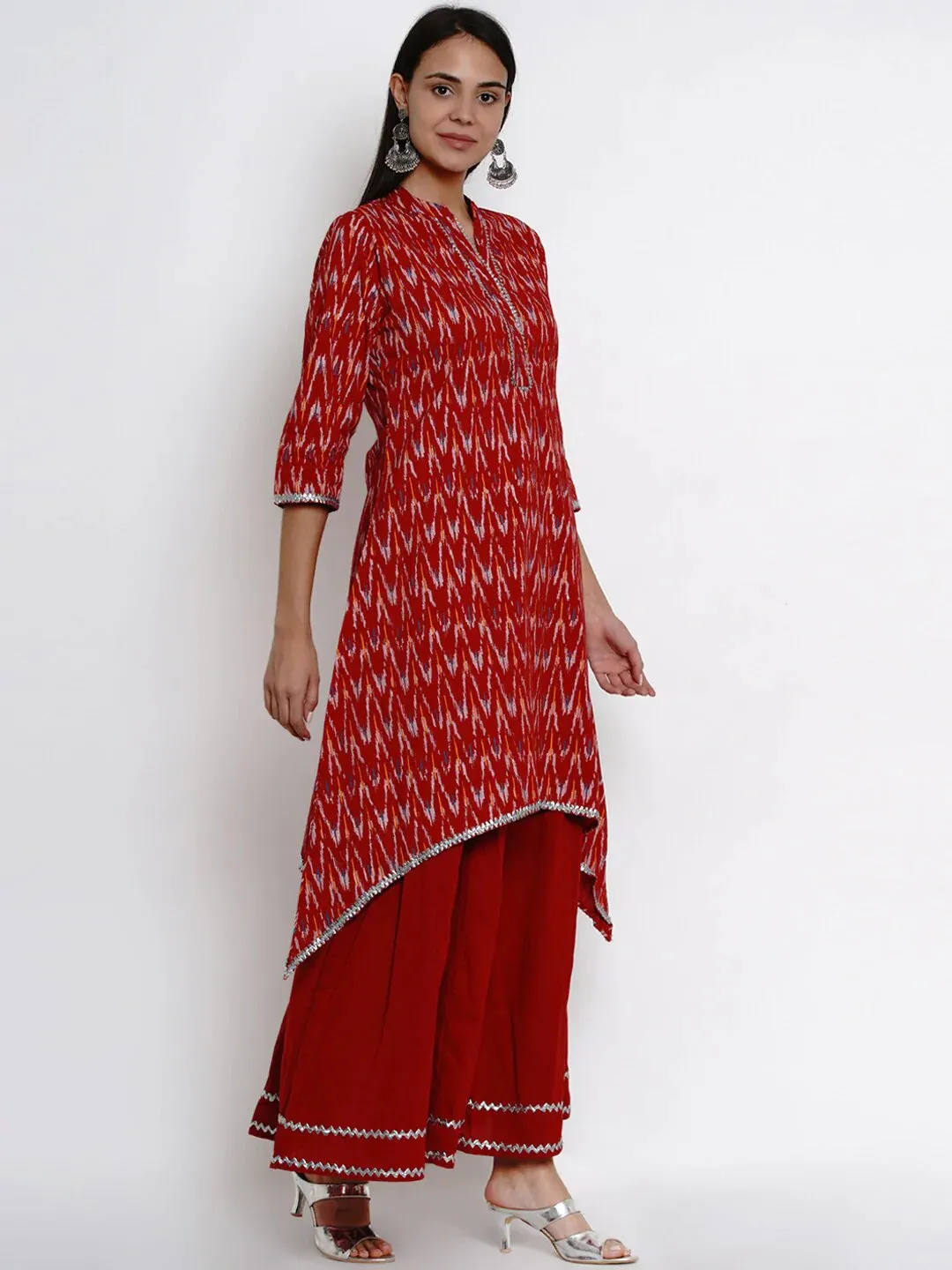 Women'S Maroon Printed Kurta & Skirt