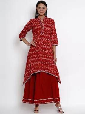 Women'S Maroon Printed Kurta & Skirt