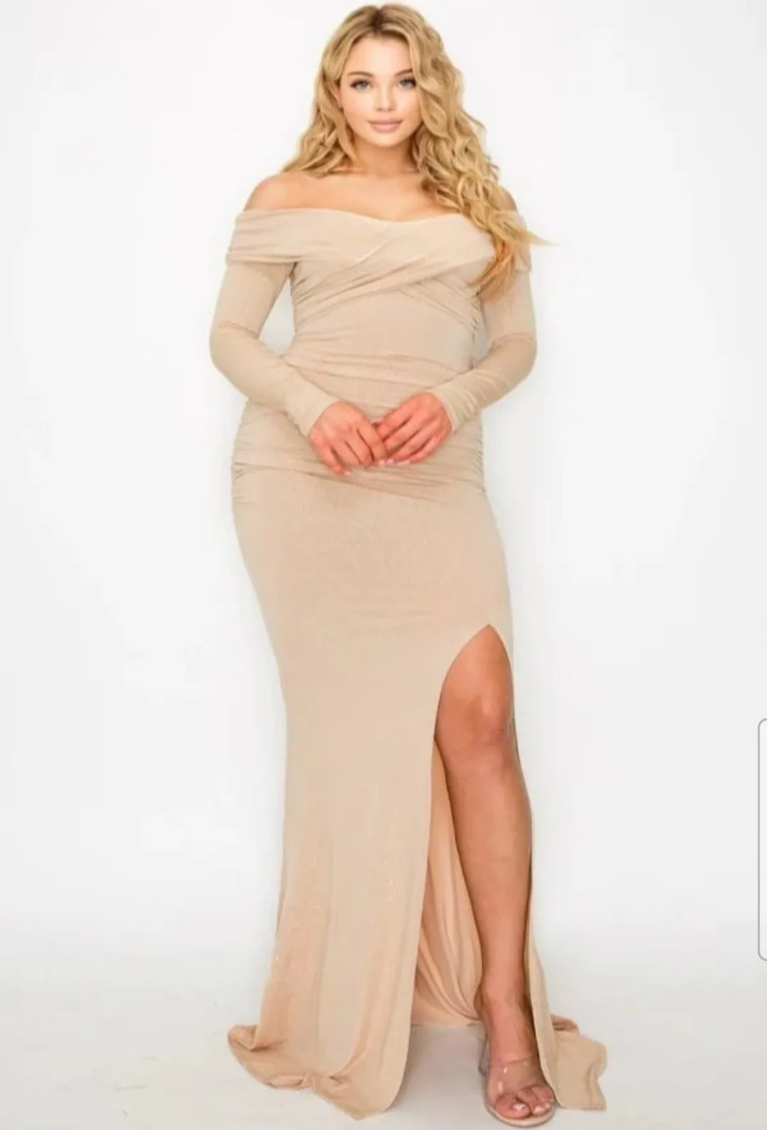 Women's Plus long sleeve off shoulder night party maxi dress