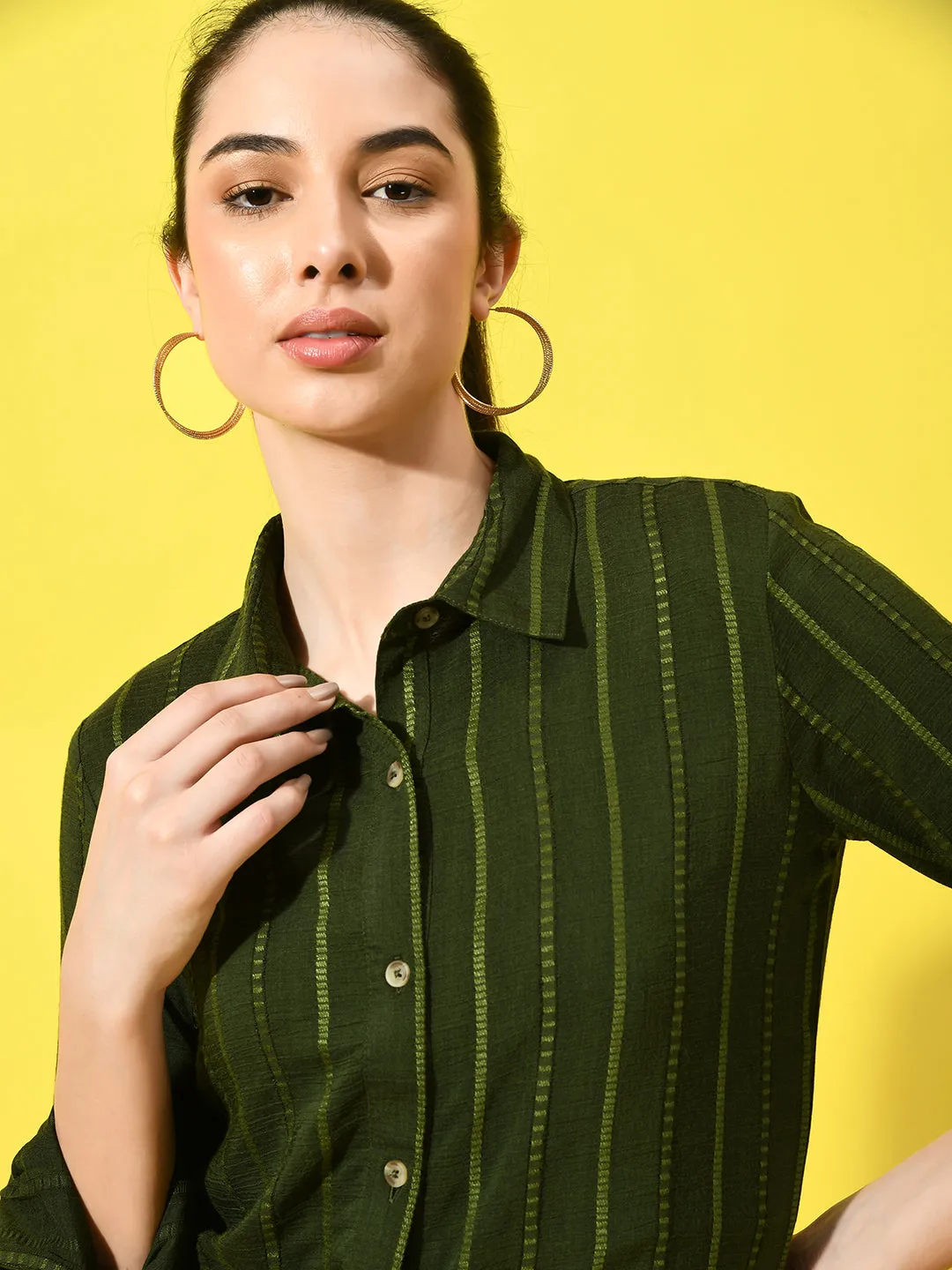 Women's Vertical Striped Green Shirt