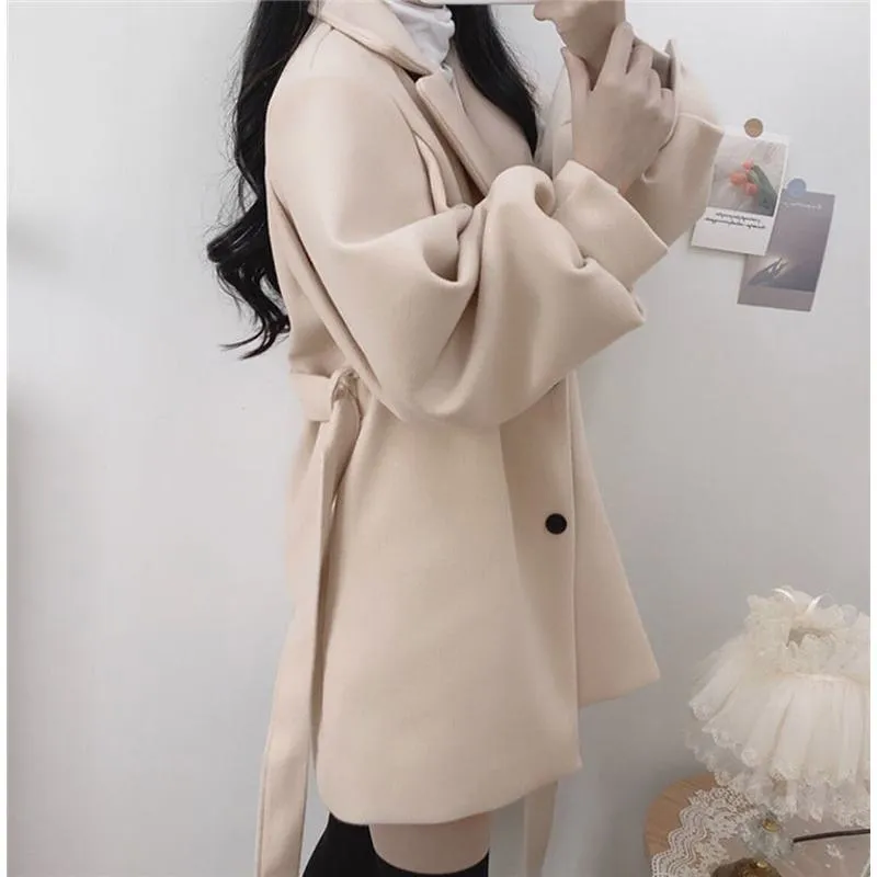 Woolen Thickened Petite Wrap Coat