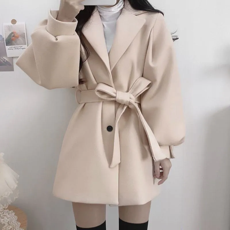 Woolen Thickened Petite Wrap Coat