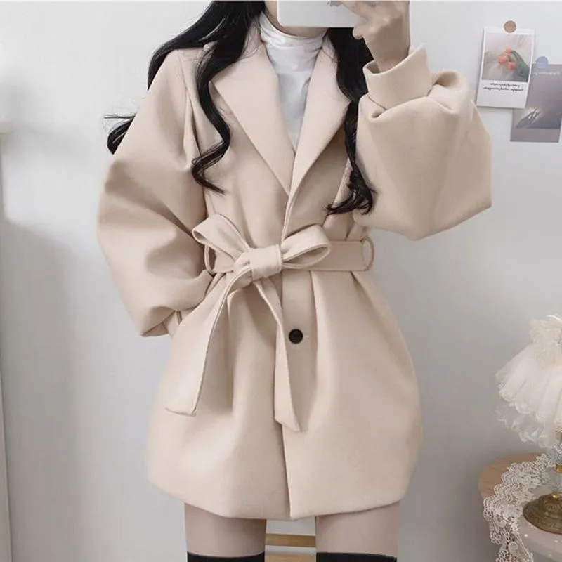 Woolen Thickened Petite Wrap Coat