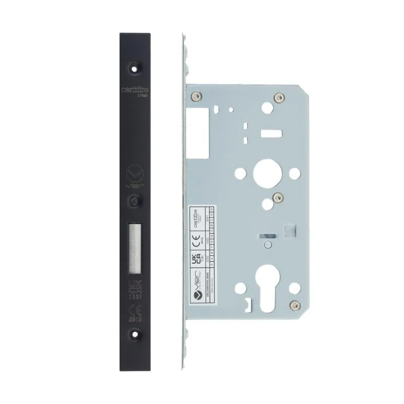 Zoo Din Euro Deadlock- Backset 60mm - 2 Pc Forend - Square - PCB - Powder Coated Black-Powder Coat Black